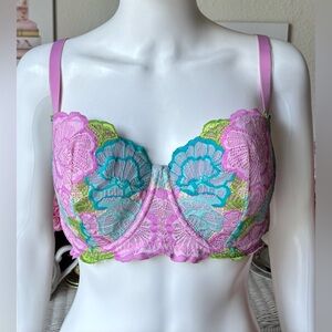 Adore Me Pink and Blue Floral Lace Bra